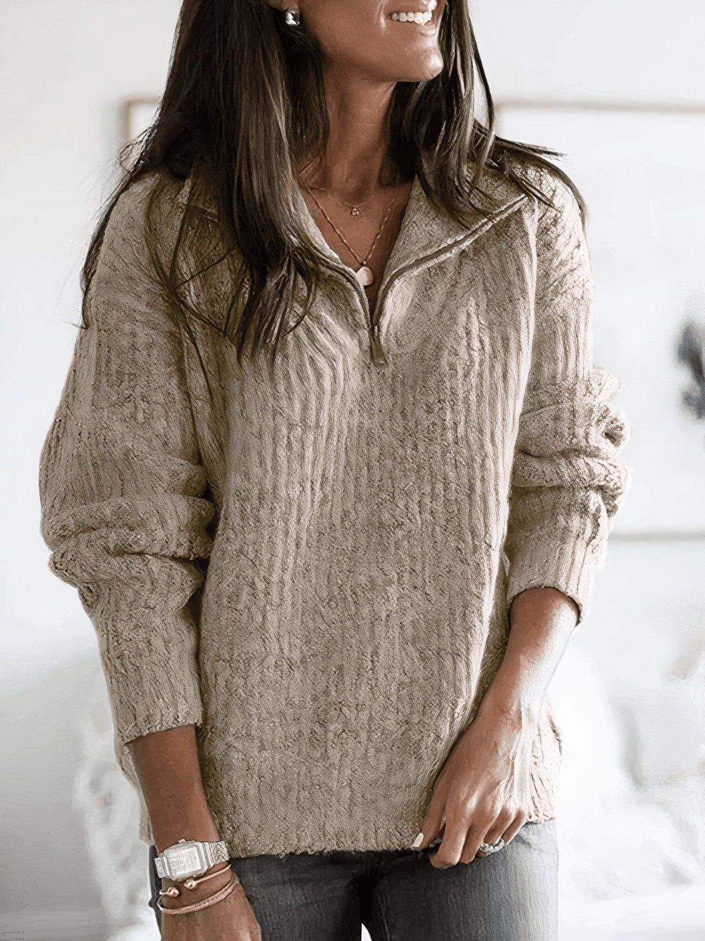 Grethe | Blødstrikket pullover med kvart lynlås til kvinder - Freya Kobenhavn