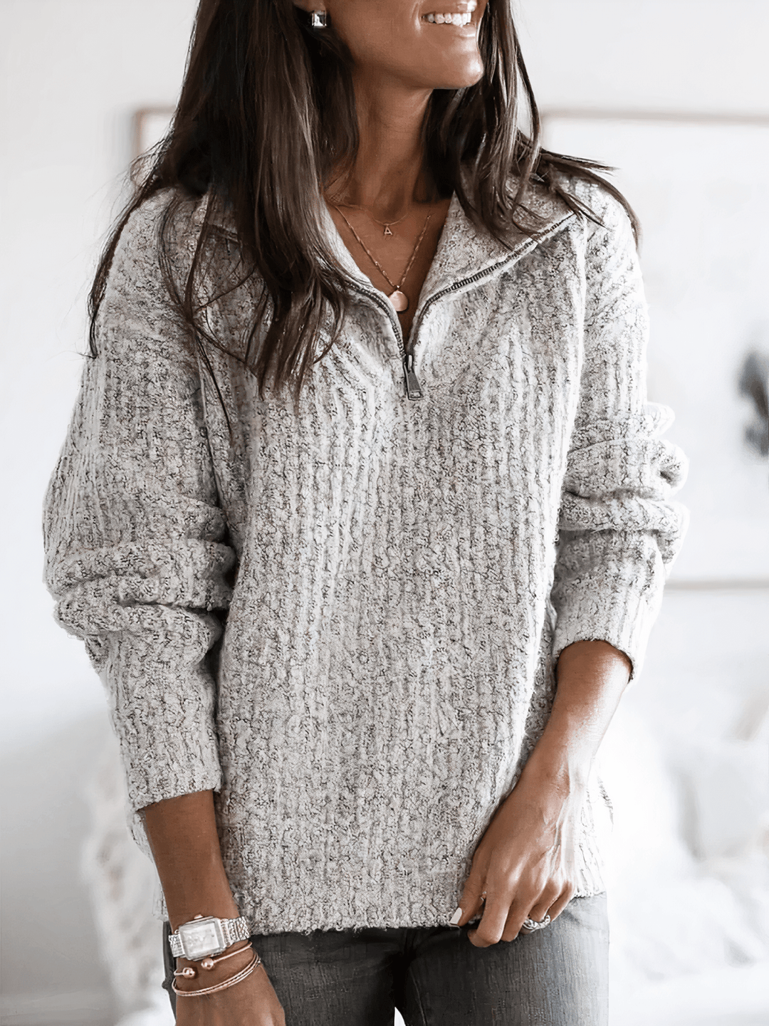 Grethe | Blødstrikket pullover med kvart lynlås til kvinder - Freya Kobenhavn