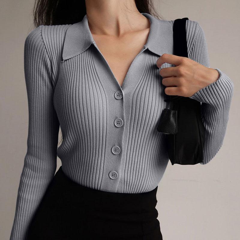 Margrethe | Vinter Dame Ribstrikket Sweater med Knap - Freya Kobenhavn