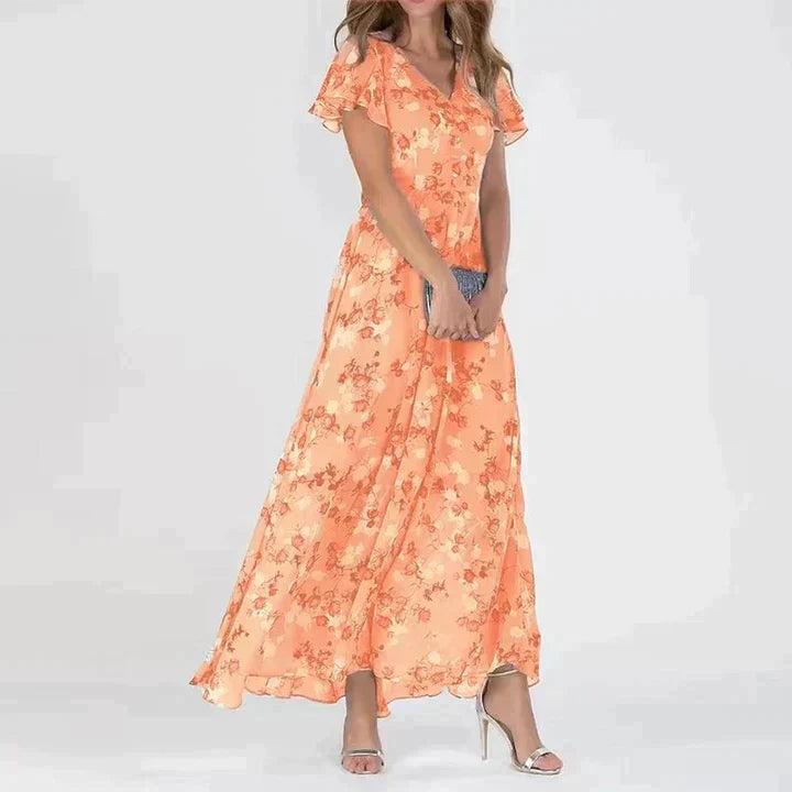 Marit | Stilfuld Blomstret V-Hals Maxi Kjole - Freya Kobenhavn