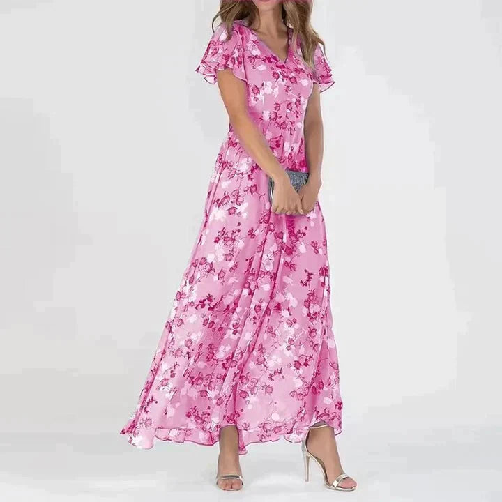 Marit | Stilfuld Blomstret V-Hals Maxi Kjole - Freya Kobenhavn