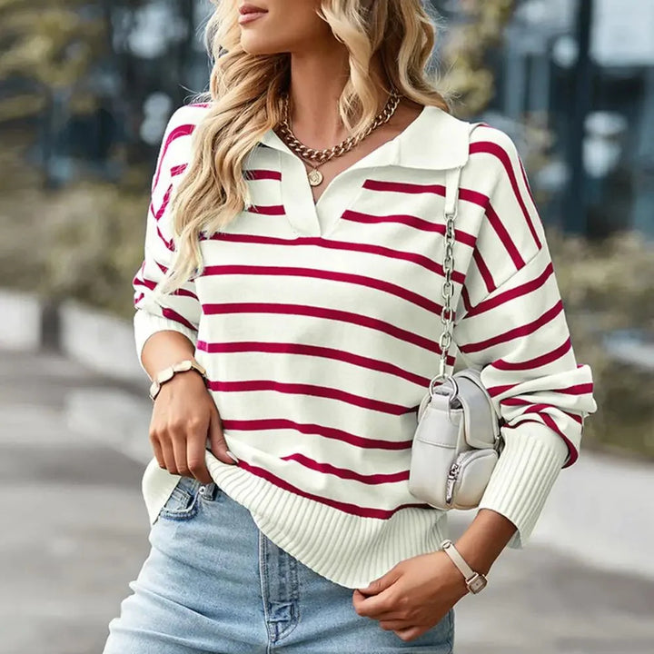 Clara | Casual stribet sweater med krave til kvinder - Freya Kobenhavn