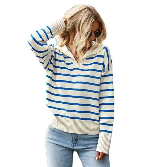 Clara | Casual stribet sweater med krave til kvinder - Freya Kobenhavn