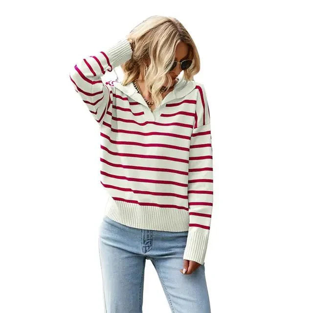 Clara | Casual stribet sweater med krave til kvinder - Freya Kobenhavn