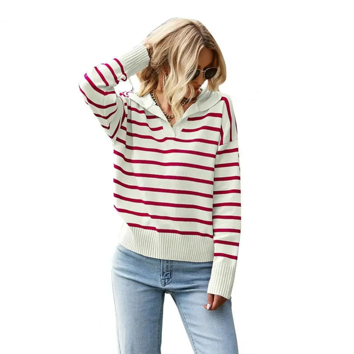 Clara | Casual stribet sweater med krave til kvinder - Freya Kobenhavn