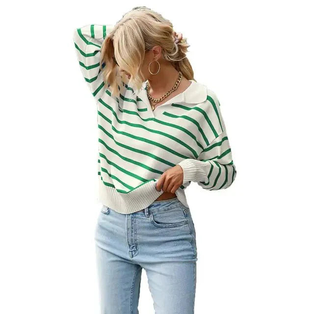 Clara | Casual stribet sweater med krave til kvinder - Freya Kobenhavn