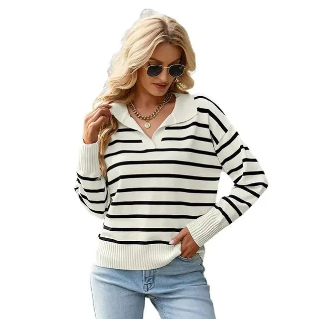 Clara | Casual stribet sweater med krave til kvinder - Freya Kobenhavn