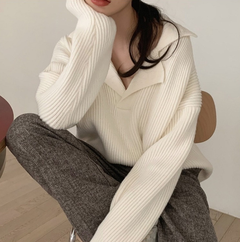 Bente | Vinter Dame Ribstrikket Sweater med Krave - Freya Kobenhavn