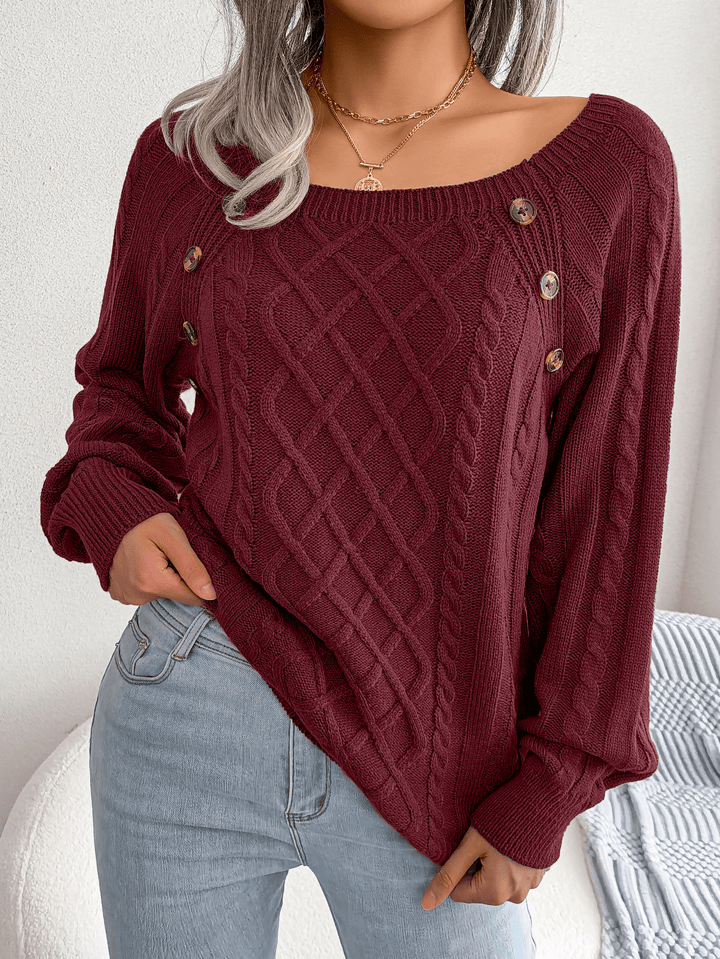 Sandra | Dame Kabelstrik Sweater Med Knapdetaljer - Freya Kobenhavn