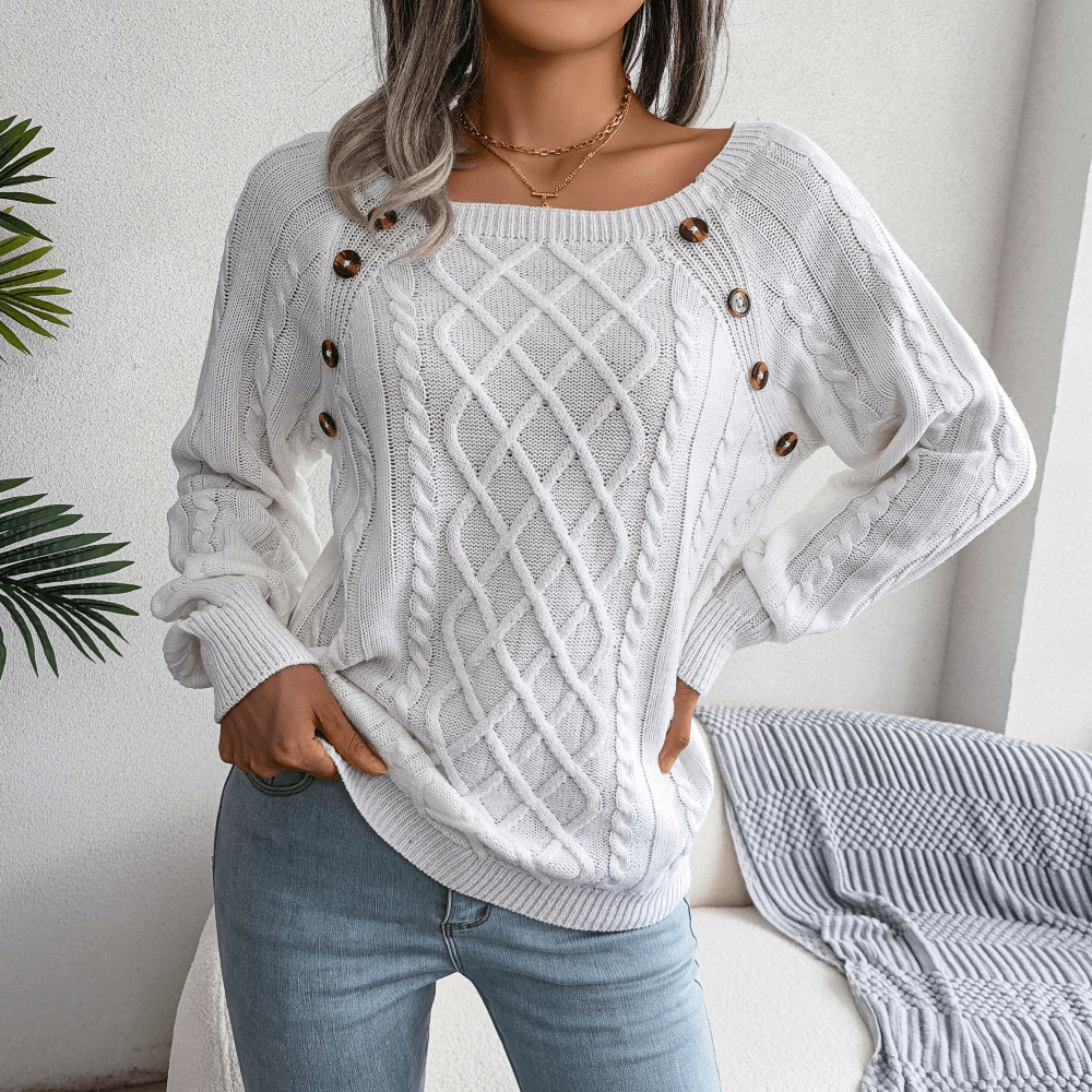 Sandra | Dame Kabelstrik Sweater Med Knapdetaljer - Freya Kobenhavn
