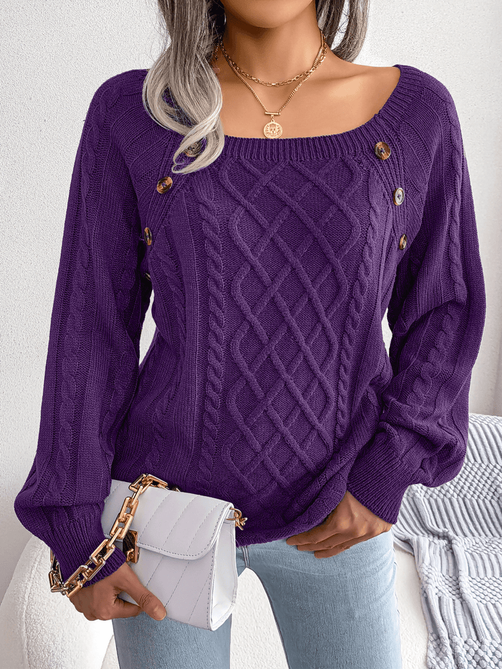 Sandra | Dame Kabelstrik Sweater Med Knapdetaljer - Freya Kobenhavn