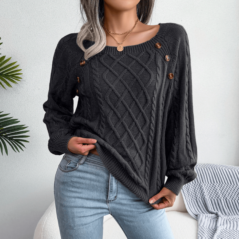 Sandra | Dame Kabelstrik Sweater Med Knapdetaljer - Freya Kobenhavn