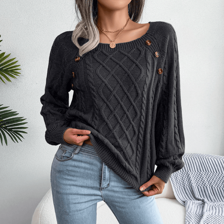 Sandra | Dame Kabelstrik Sweater Med Knapdetaljer - Freya Kobenhavn
