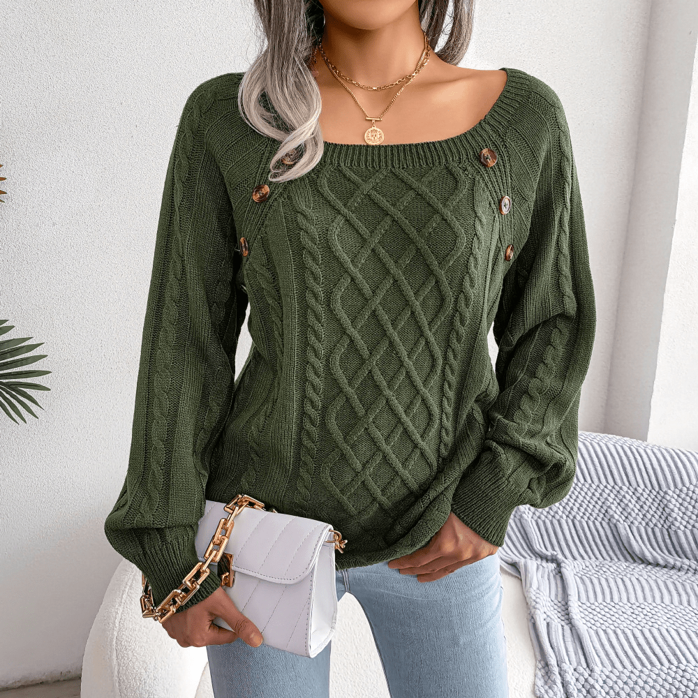 Sandra | Dame Kabelstrik Sweater Med Knapdetaljer - Freya Kobenhavn