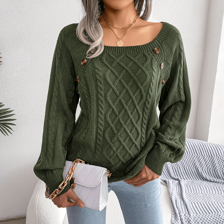 Sandra | Dame Kabelstrik Sweater Med Knapdetaljer - Freya Kobenhavn