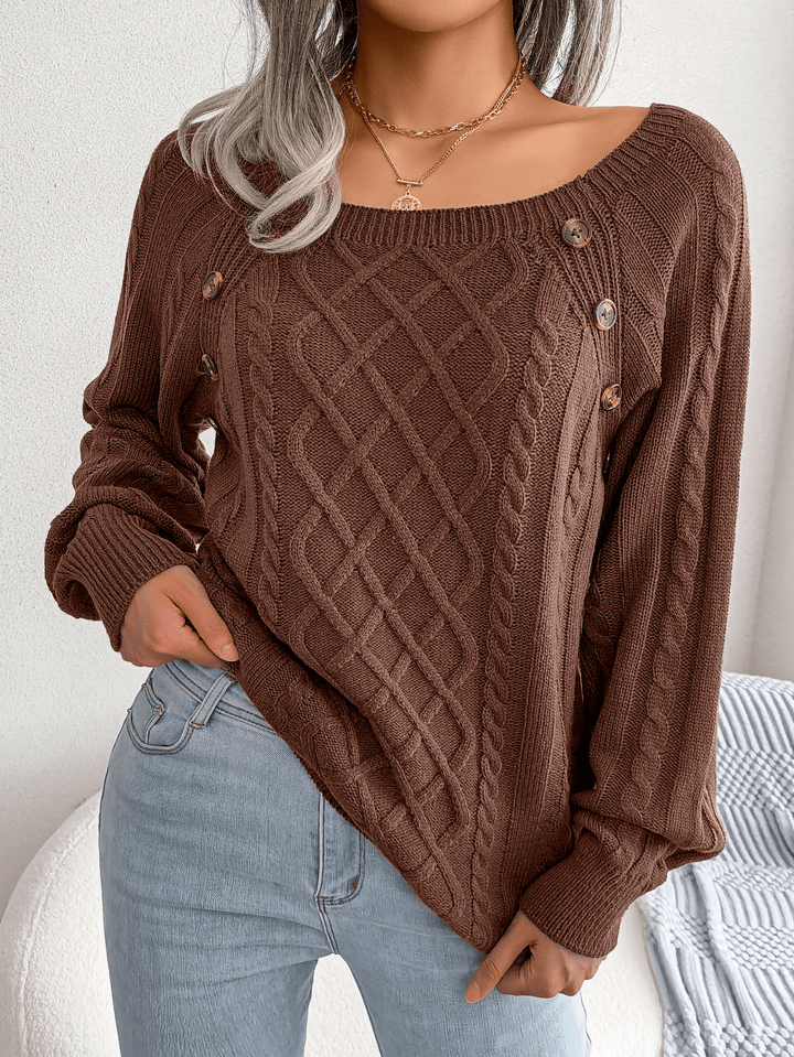 Sandra | Dame Kabelstrik Sweater Med Knapdetaljer - Freya Kobenhavn