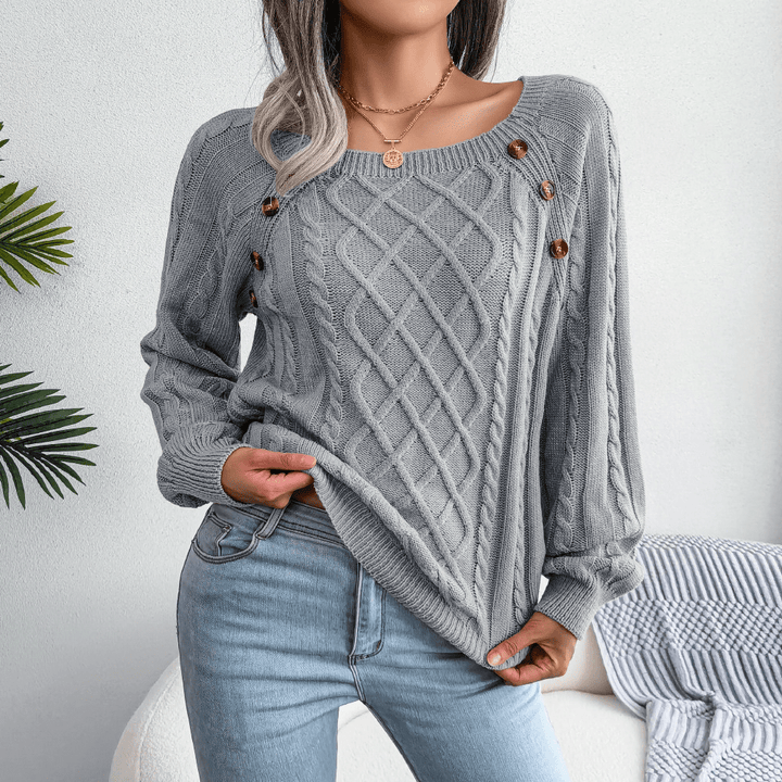 Sandra | Dame Kabelstrik Sweater Med Knapdetaljer - Freya Kobenhavn