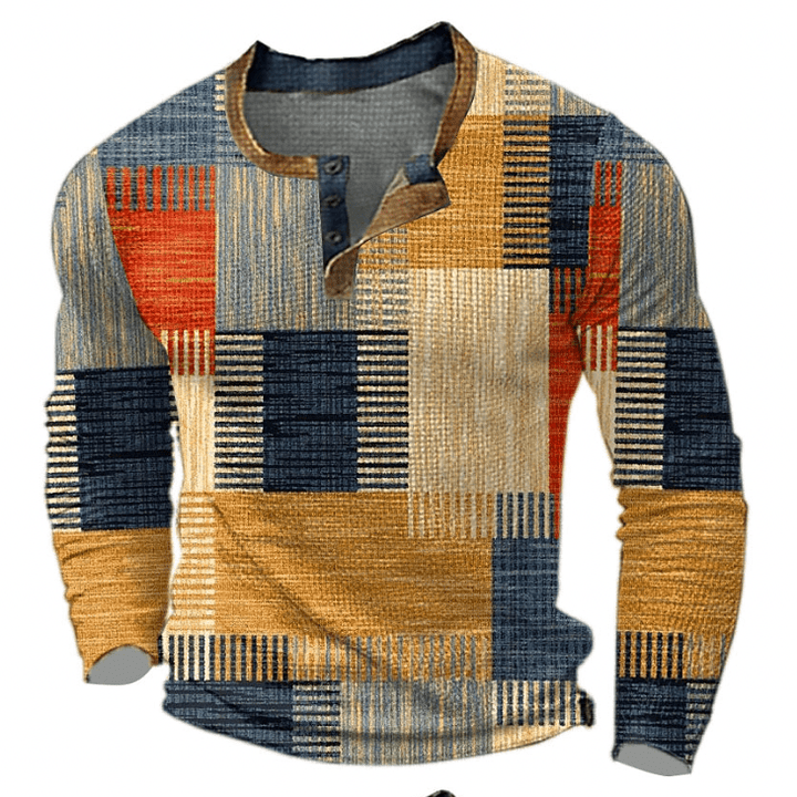 Norbert | Herre Vinter Patchwork Strik Henley Top - Freya Kobenhavn