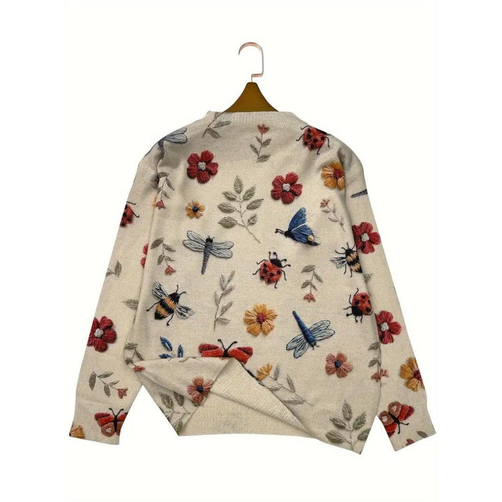 Birthe | Dames casual sweater med blomster- og insektmotiv - Freya Kobenhavn
