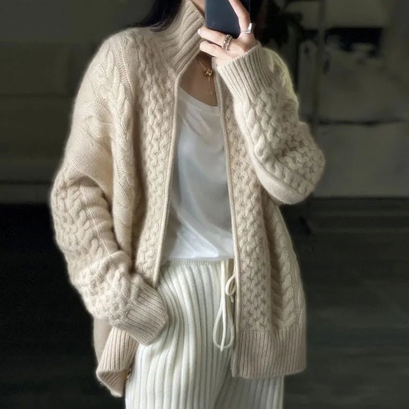 Ditte | Kabelstrikket sweater med lynlås til kvinder - Freya Kobenhavn