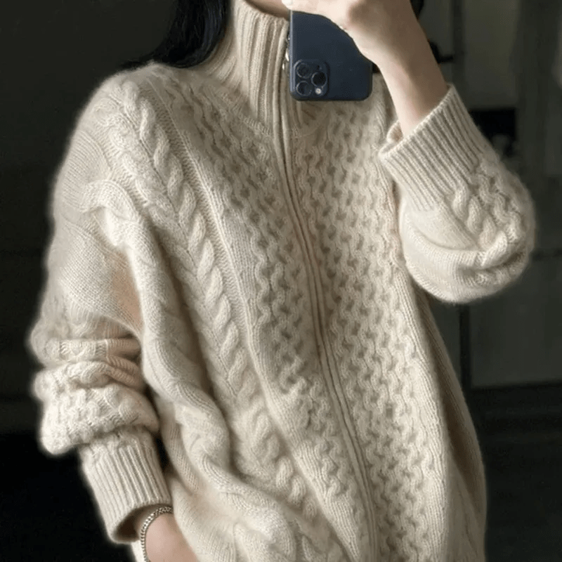 Ditte | Kabelstrikket sweater med lynlås til kvinder - Freya Kobenhavn