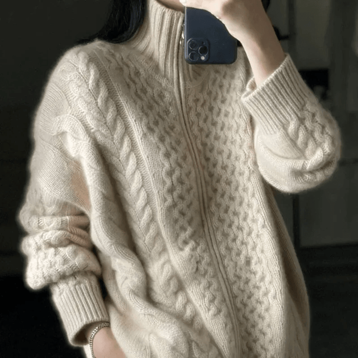 Ditte | Kabelstrikket sweater med lynlås til kvinder - Freya Kobenhavn