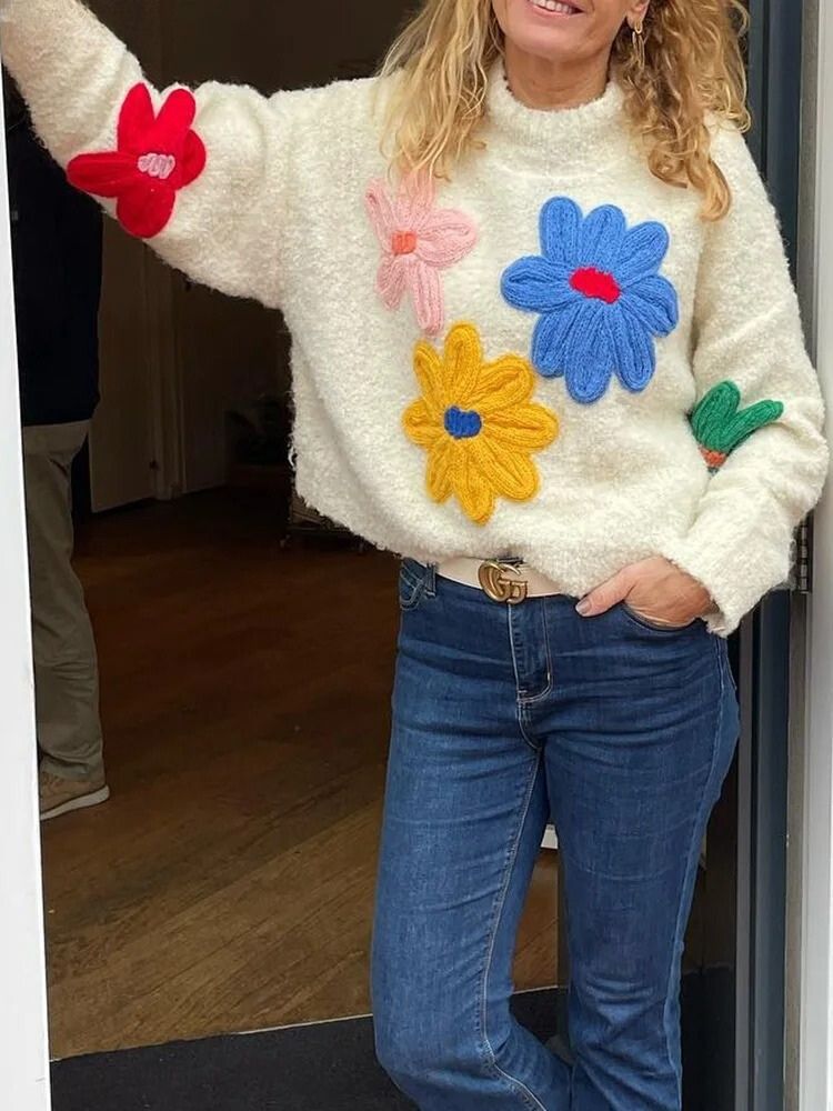 Edith | Afslappet varm sweater med blomstret strik til kvinder - Freya Kobenhavn