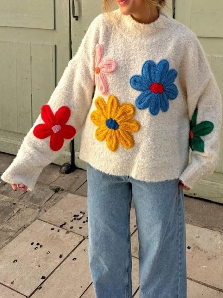 Edith | Afslappet varm sweater med blomstret strik til kvinder - Freya Kobenhavn
