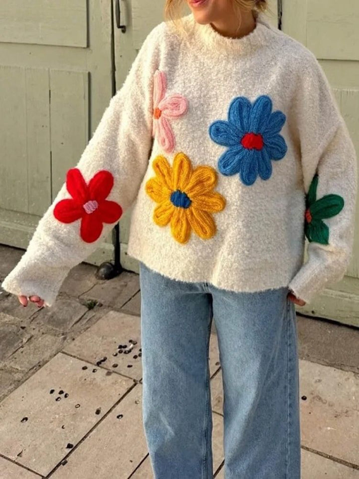 Edith | Afslappet varm sweater med blomstret strik til kvinder - Freya Kobenhavn