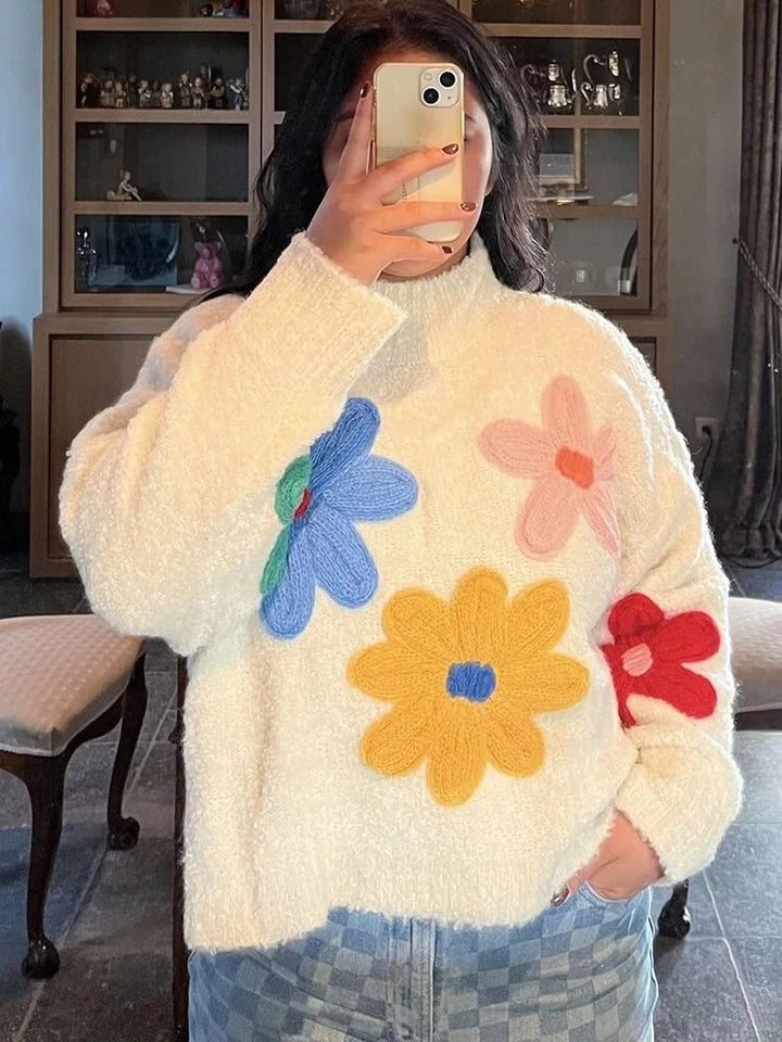 Edith | Afslappet varm sweater med blomstret strik til kvinder - Freya Kobenhavn