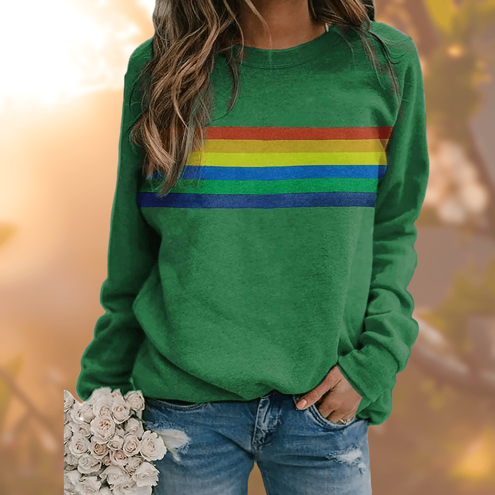 Dorte | Dame Sweatshirt med Farverigt Regnbuestribet Design - Freya Kobenhavn