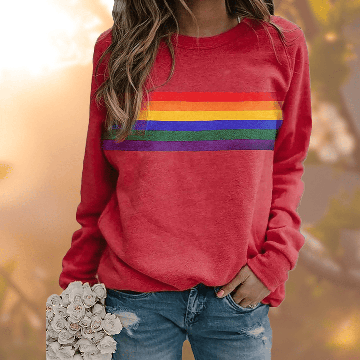Dorte | Dame Sweatshirt med Farverigt Regnbuestribet Design - Freya Kobenhavn