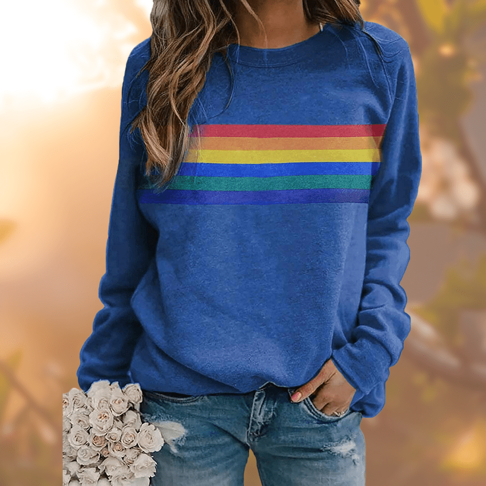 Dorte | Dame Sweatshirt med Farverigt Regnbuestribet Design - Freya Kobenhavn