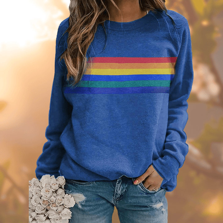 Dorte | Dame Sweatshirt med Farverigt Regnbuestribet Design - Freya Kobenhavn