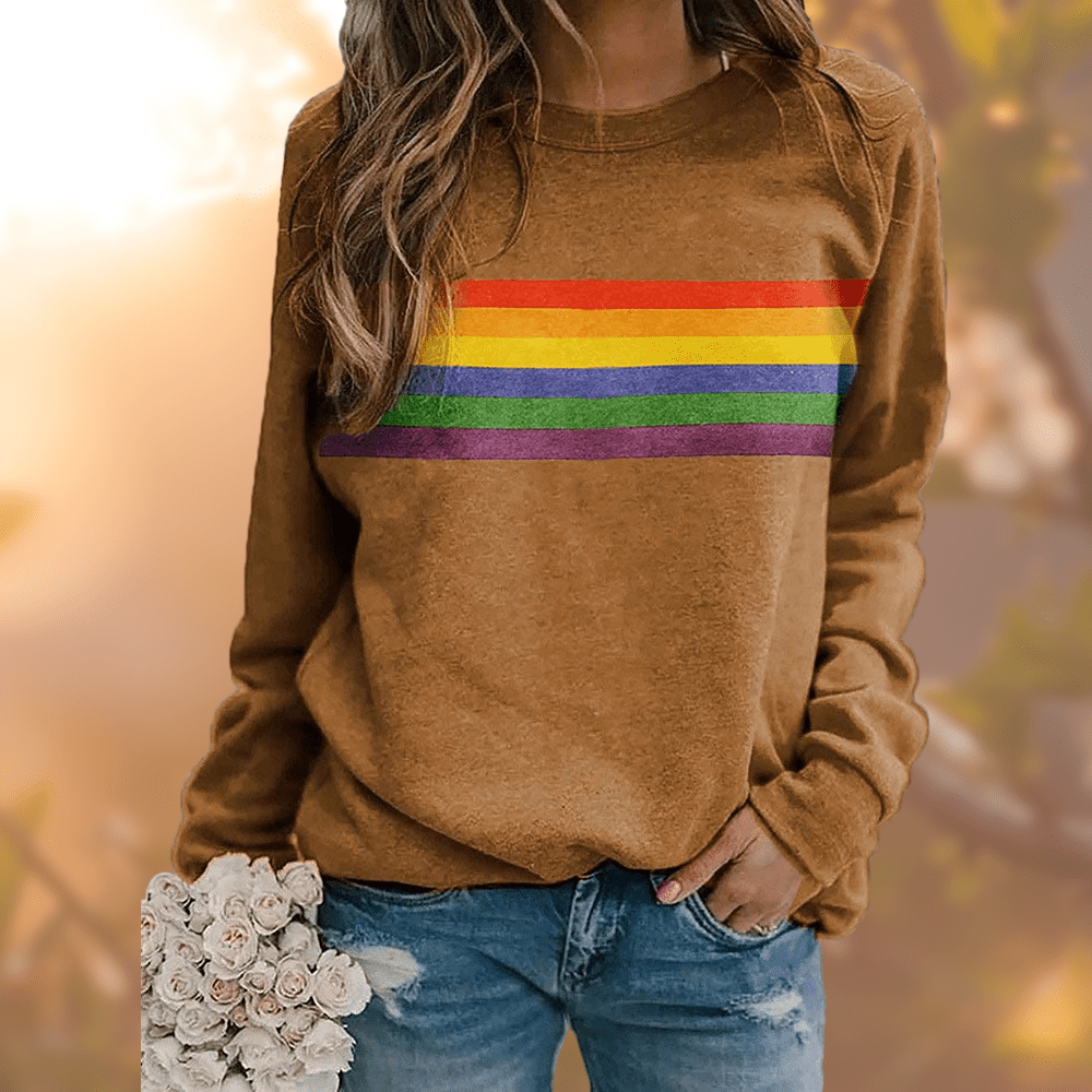 Dorte | Dame Sweatshirt med Farverigt Regnbuestribet Design - Freya Kobenhavn