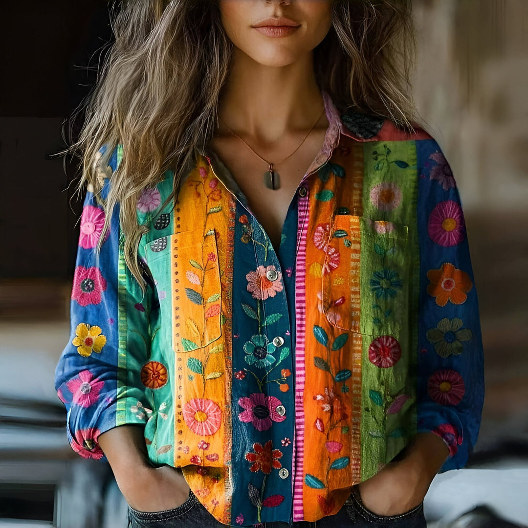 Lizette | Farverig Blomstret Broderet Skjorte - Freya Kobenhavn