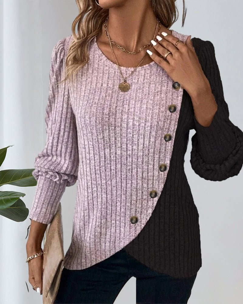 Eva | Afslappet tofarvet strikket sweater med knapper til kvinder - Freya Kobenhavn
