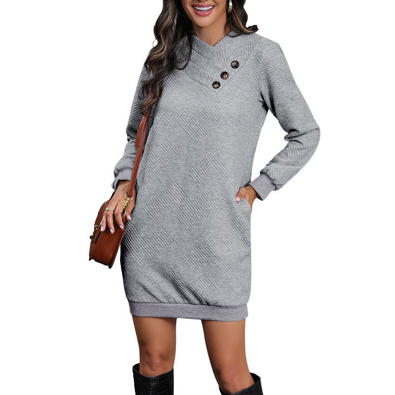 Johanne | Dame Vinter Sweatshirt Kjole Med Knapdetalje - Freya Kobenhavn
