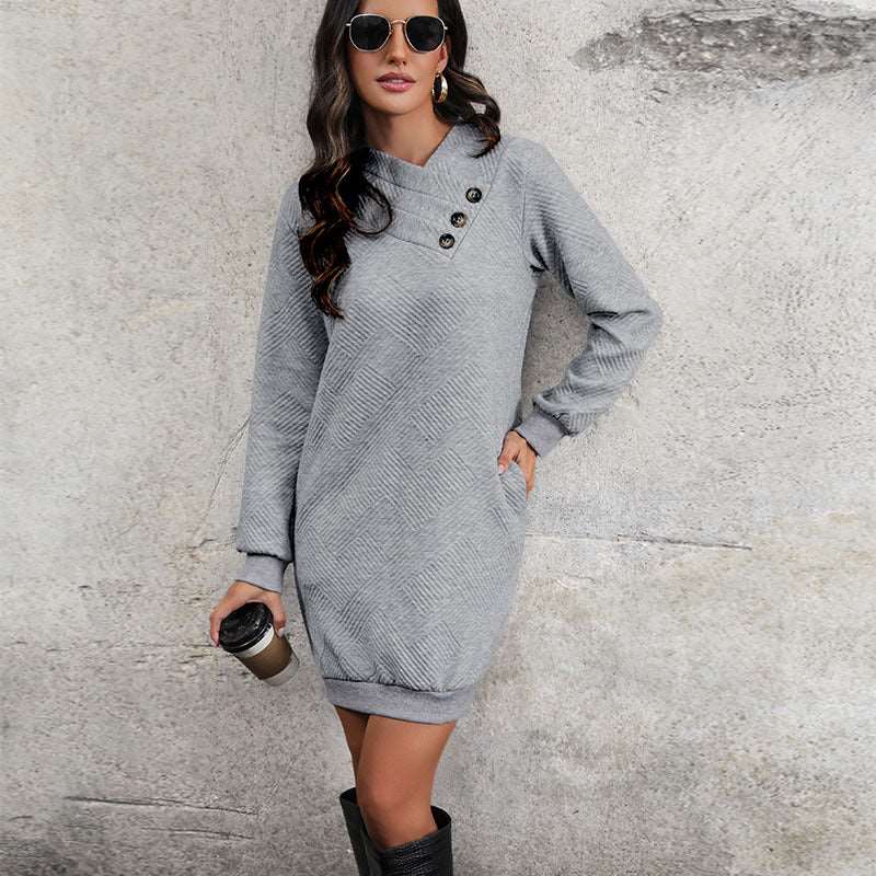 Johanne | Dame Vinter Sweatshirt Kjole Med Knapdetalje - Freya Kobenhavn