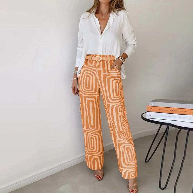 Suzy™ | Stilfulde Bukser med Vide Ben & Skjorte med Knapper - Freya Kobenhavn